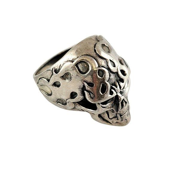 Men's Sterling Silver Flaming Skull Biker Ring - Picture 8 of 10
